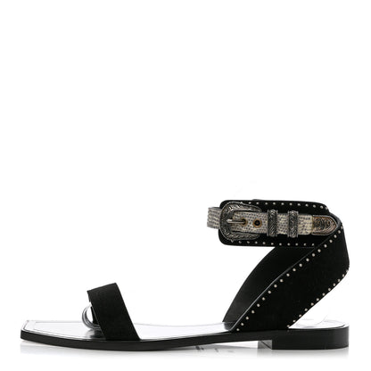 Saint Laurent Suede Lizard Flat Sandals 38.5 Black 1 of 10