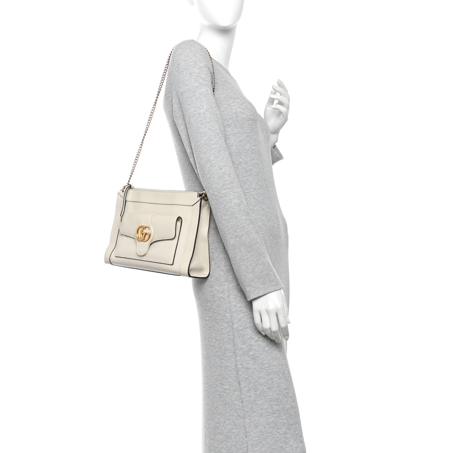Gucci New Sakai Calfskin Lux Dahlia Chain Shoulder Bag Mystic White 2 of 12