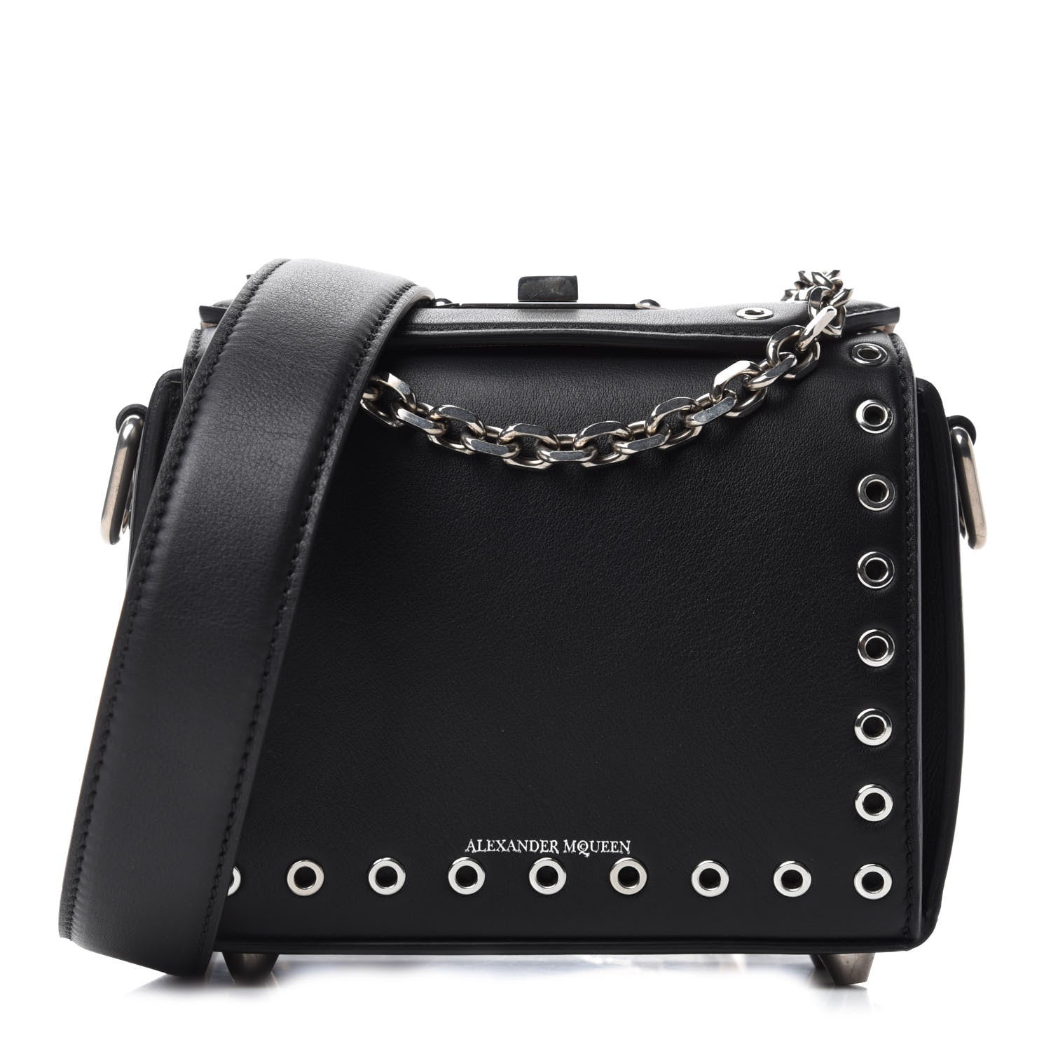Alexander McQueen Fine Grain Goatskin Perforated Box Shoulder Bag 16 Black 1 of 11