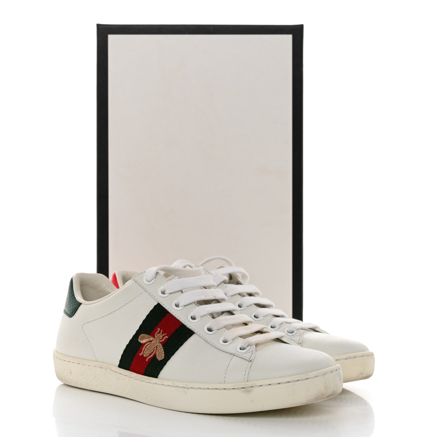 Calfskin Ayers Bee Embroidered Womens Ace Sneakers 36 White Green