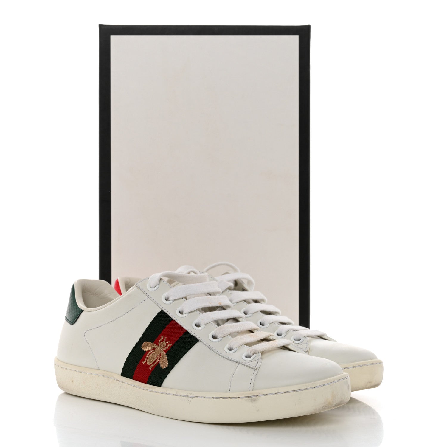 Gucci Calfskin Ayers Bee Embroidered Womens Ace Sneakers 36 White Green 9 of 9