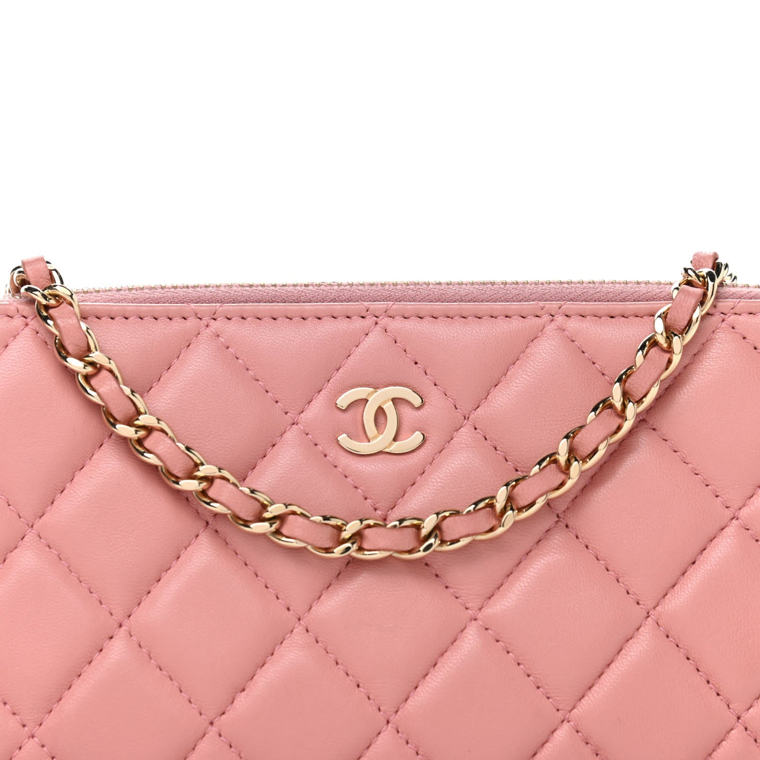 Chanel Lambskin Quilted Small Clutch With Chain Pink 10 of 13