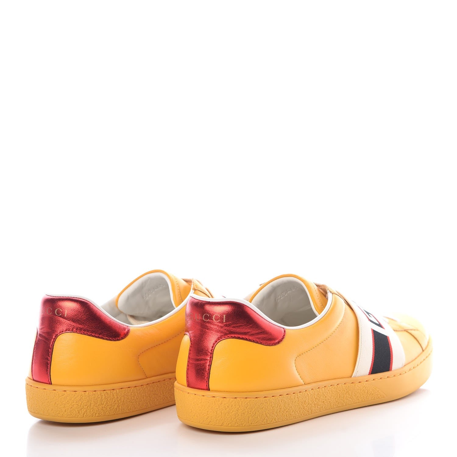 Gucci Calfskin Stripe Mens New Ace Sneakers 8.5 Crop Ecru Red Flame 4 of 8