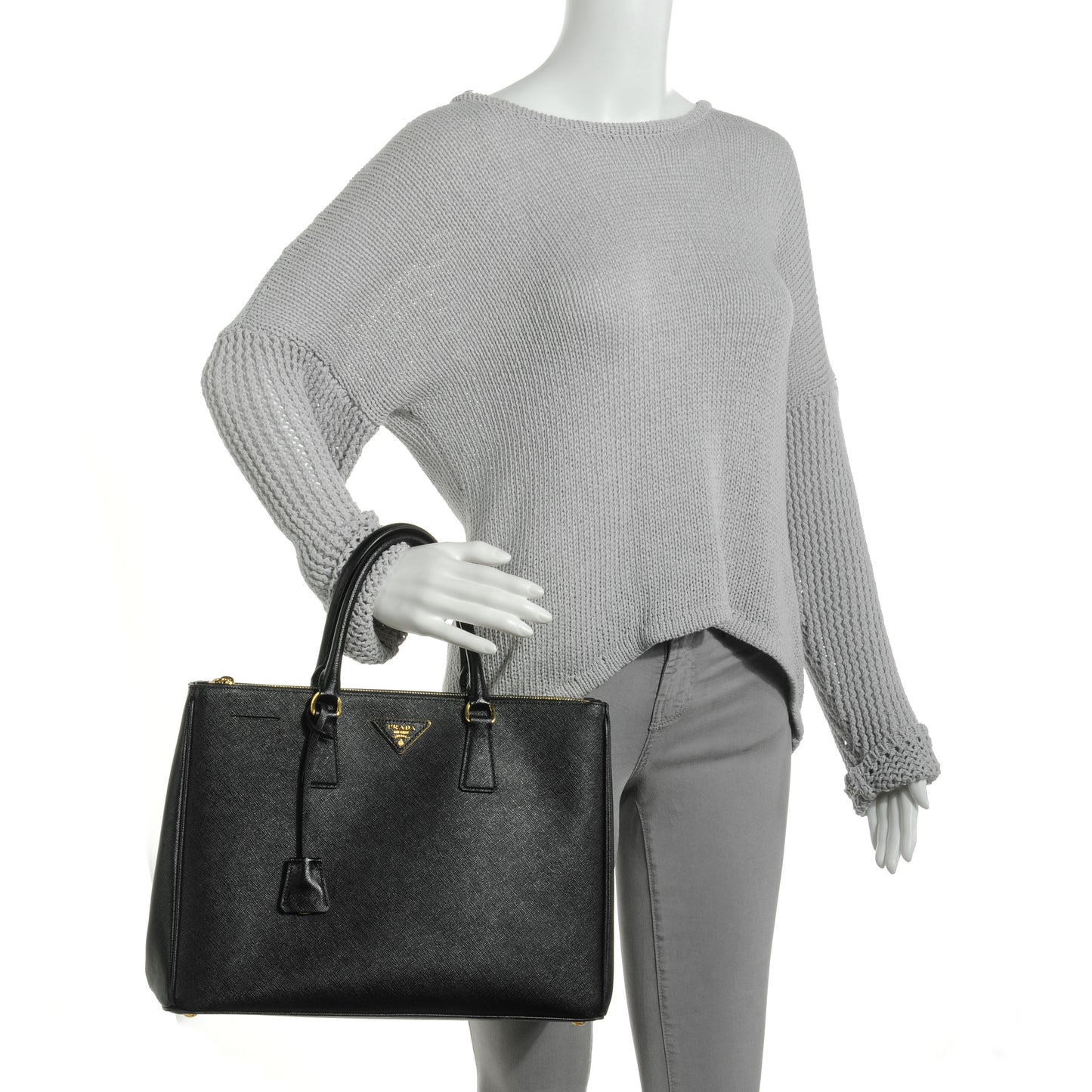 Saffiano Lux Double Zip Medium Tote Nero Black