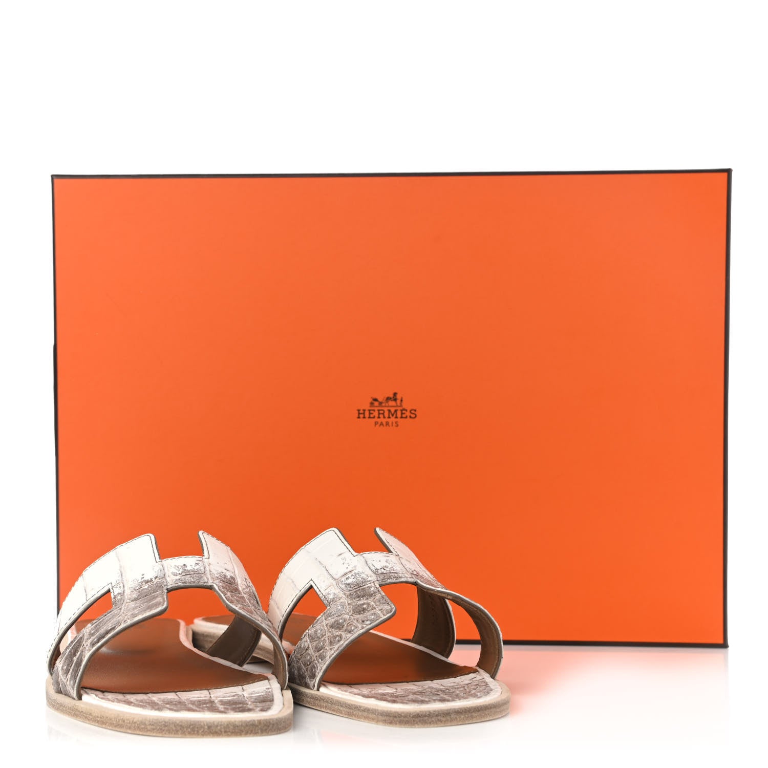Hermes Matte Niloticus Crocodile Himalaya Oran Sandals 38.5 Blanc 9 of 9