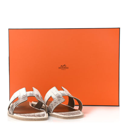 Hermes Matte Niloticus Crocodile Himalaya Oran Sandals 38.5 Blanc 9 of 9
