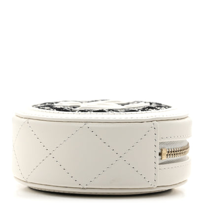 Chanel Tweed Quilted Round Filigree Pouch With Chain White Black 4 of 8