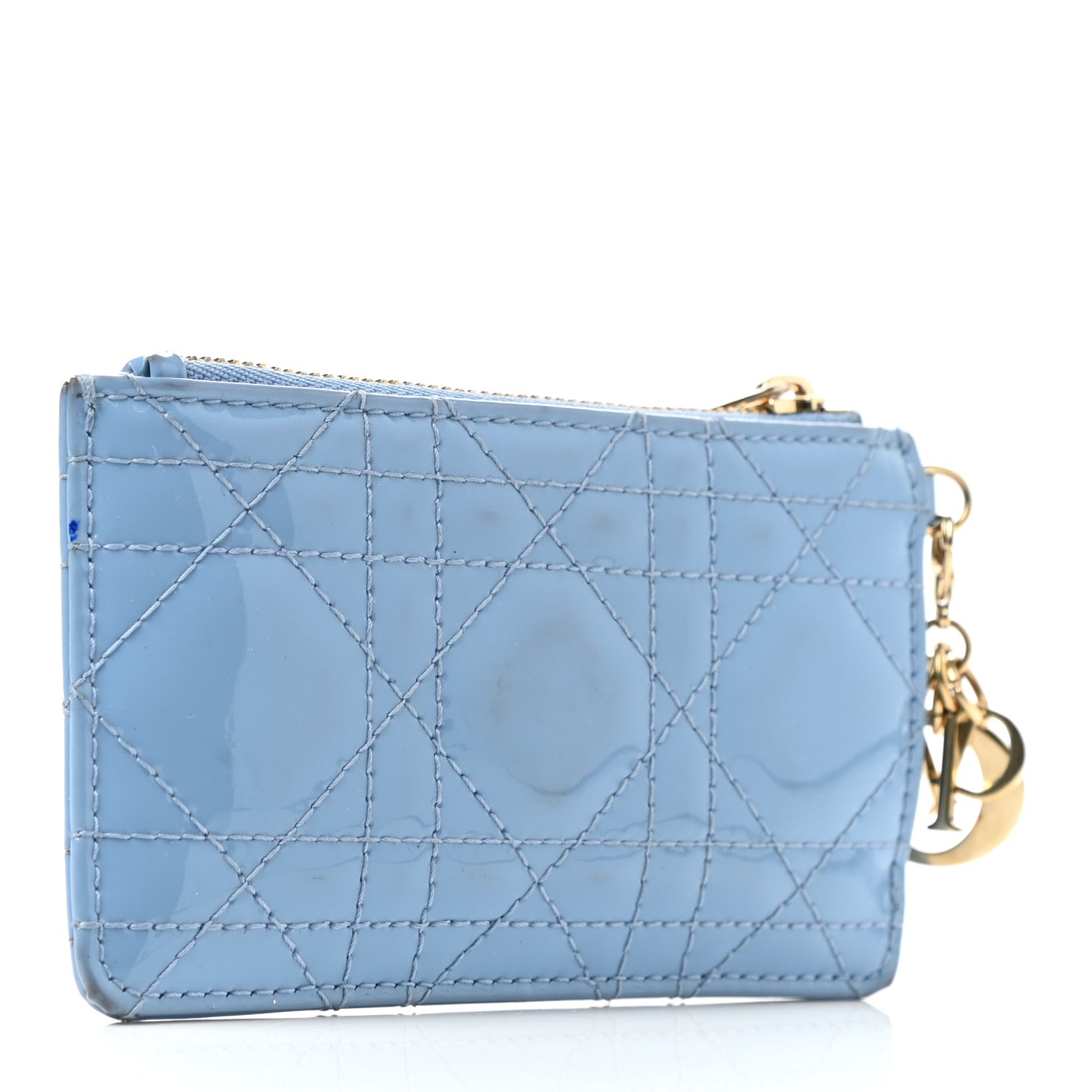 Patent Cannage Lady Dior Key Pouch Blue