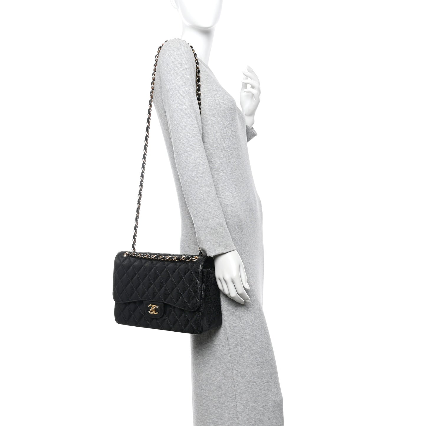 Caviar Quilted Jumbo Double Flap Black