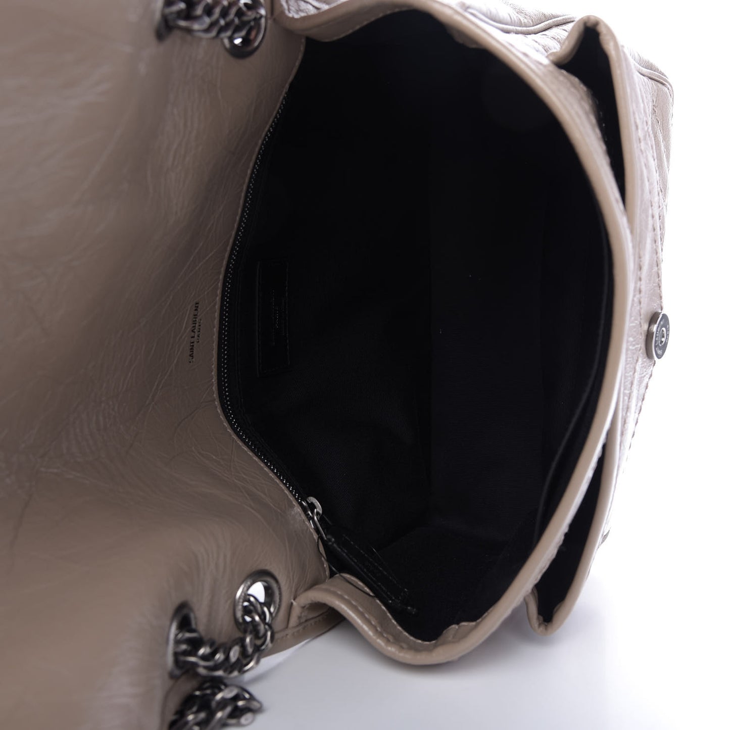 Crinkled Calfskin Matelasse Monogram Medium Niki Chain Satchel Light Taupe