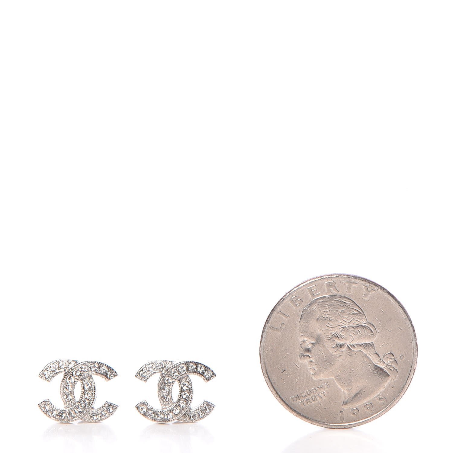 Chanel Crystal Timeless CC Earrings Silver 2 of 5