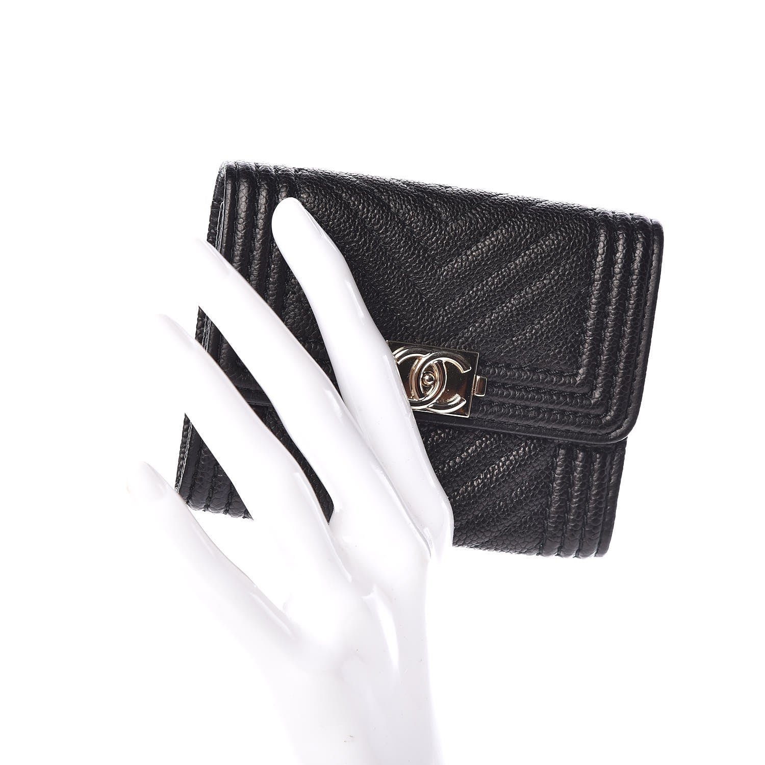 Chanel Caviar Chevron Quilted Boy Card Holder Wallet Black 2 of 11