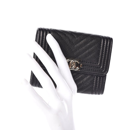 Chanel Caviar Chevron Quilted Boy Card Holder Wallet Black 2 of 11