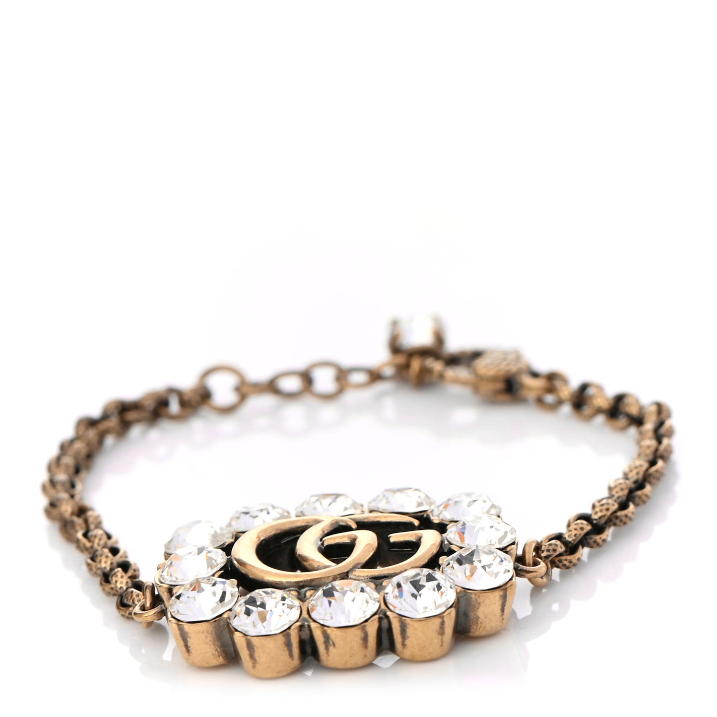 Metal Crystal Double G Bracelet Aged Gold