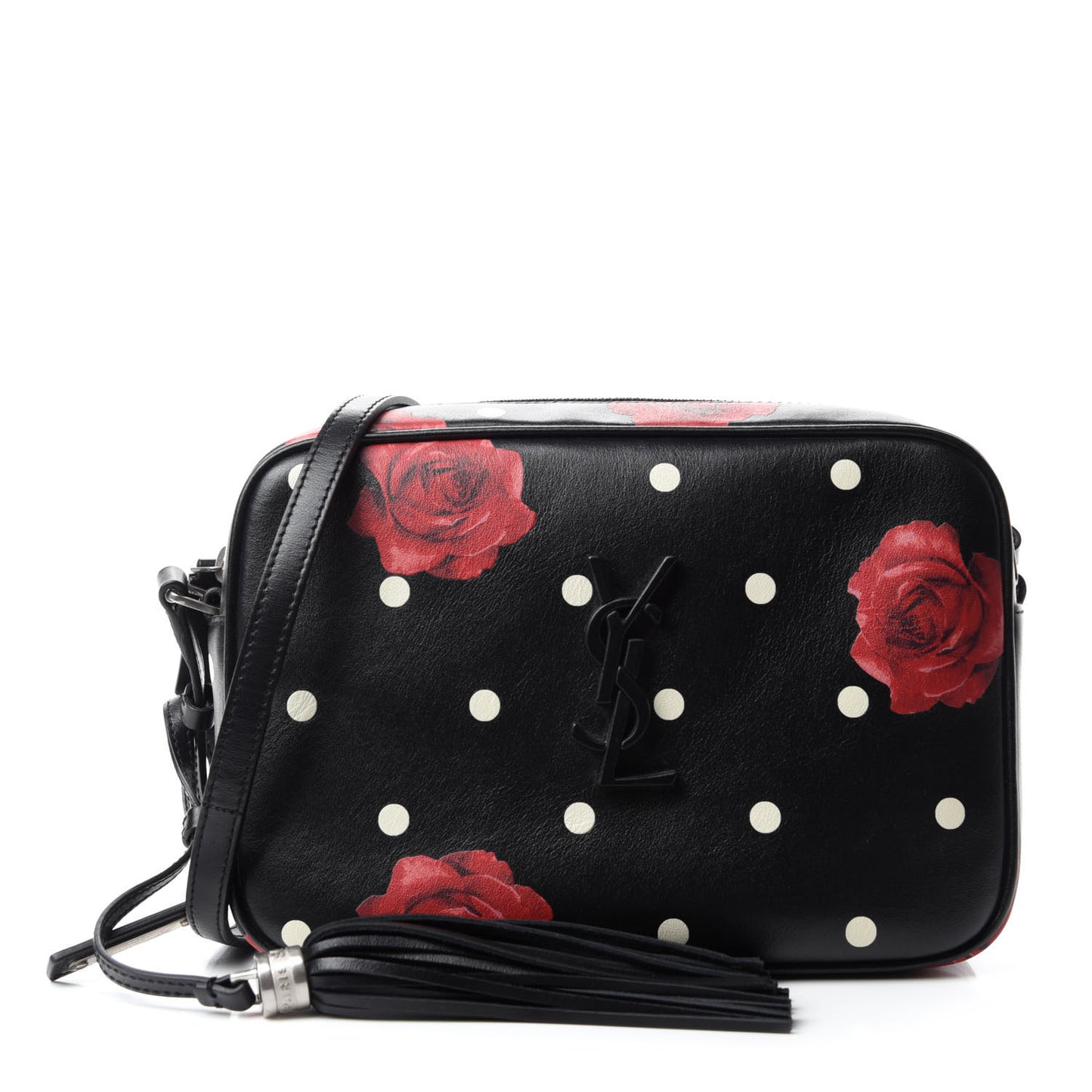 Calfskin Rose Print Monogram Lou Camera Bag Black