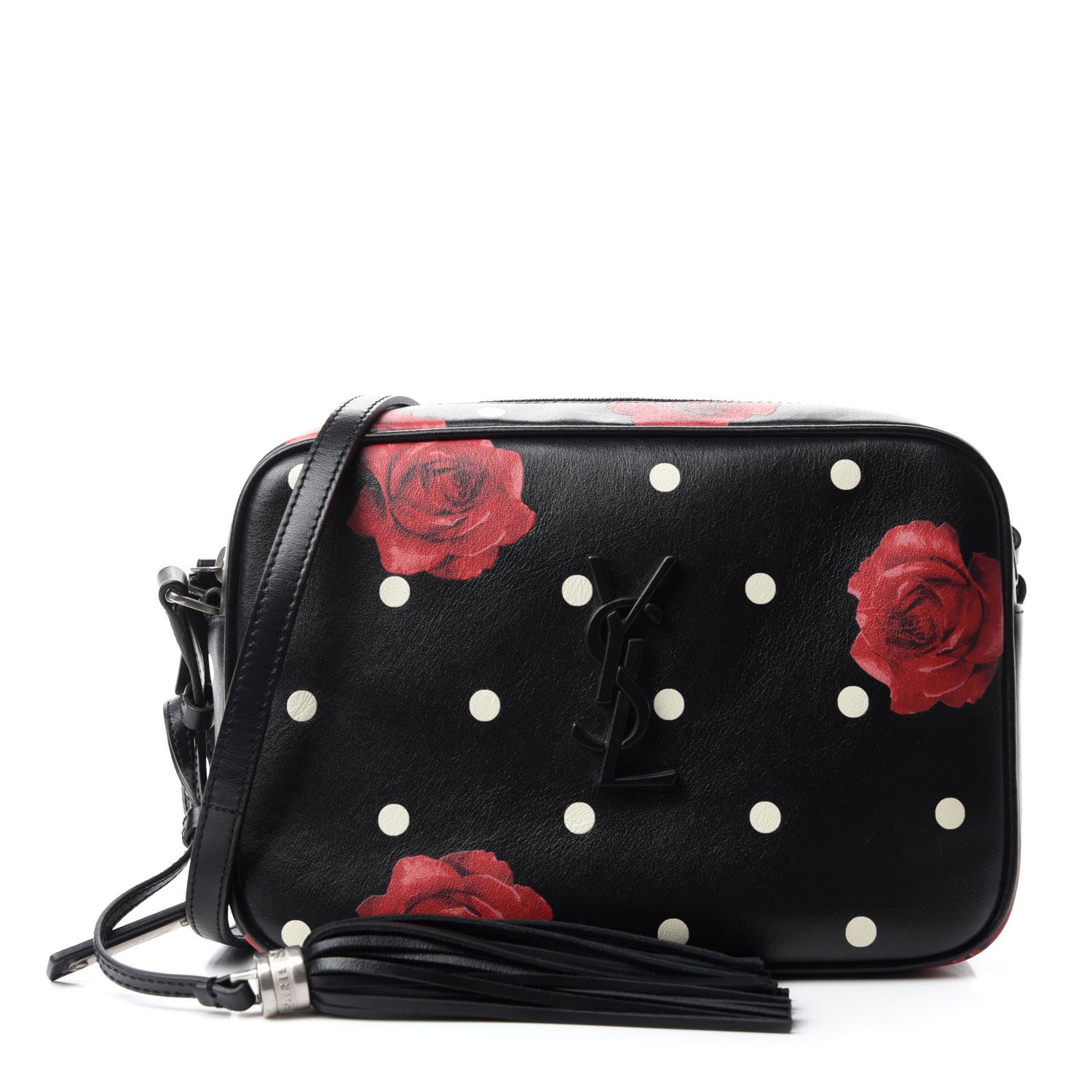 Saint Laurent Calfskin Rose Print Monogram Lou Camera Bag Black 1 of 10