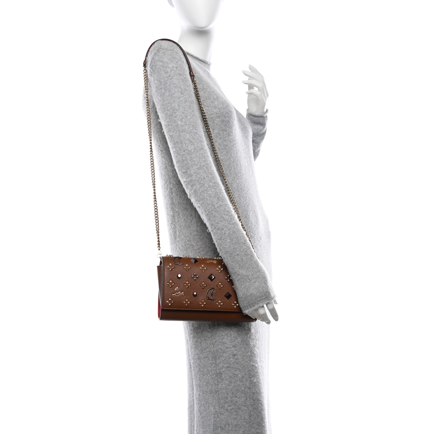 Calfskin Spikes Loubinthesky Paloma Clutch Biscotto