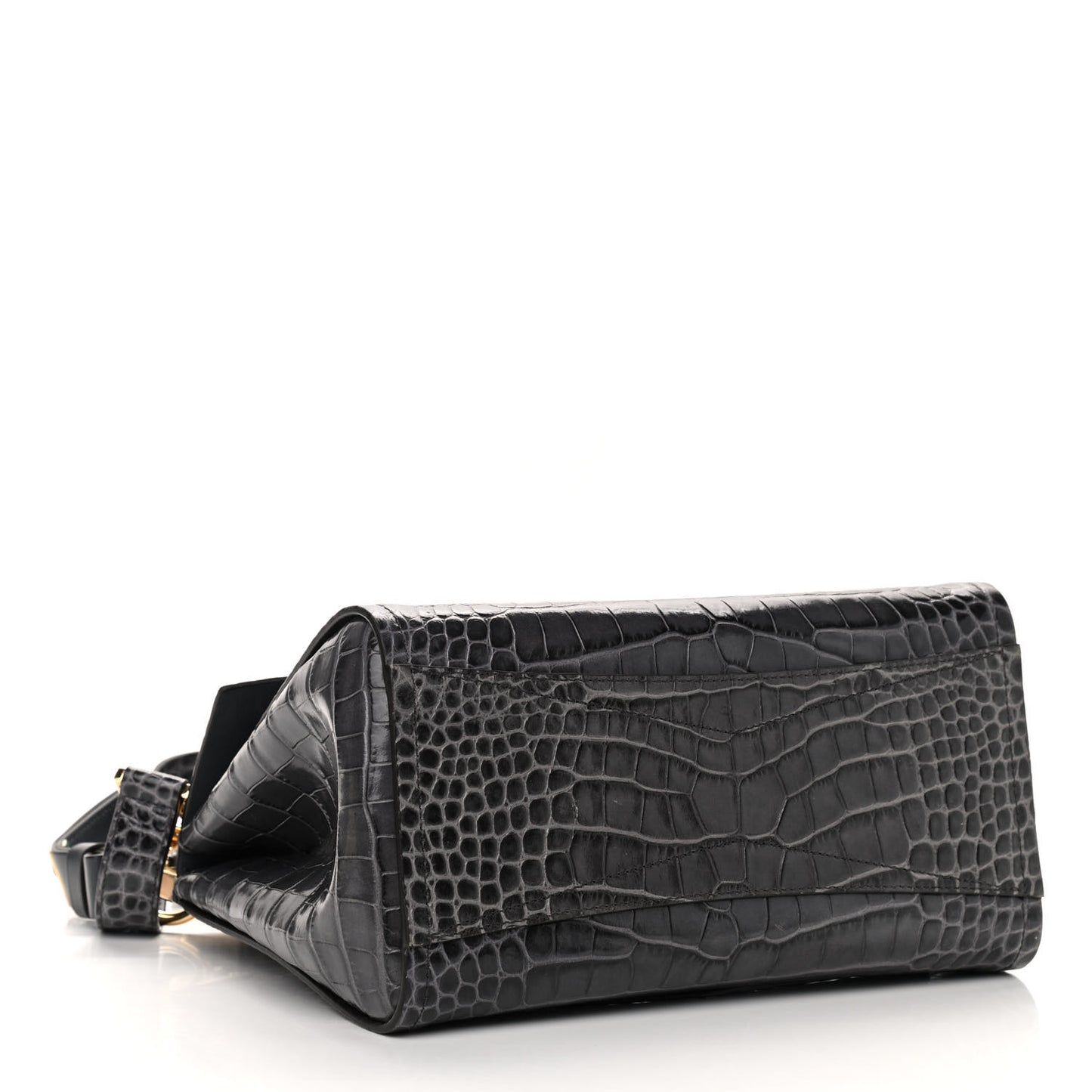 Calfskin Crocodile Embossed Small Mystic Shoulder Bag Storm Grey