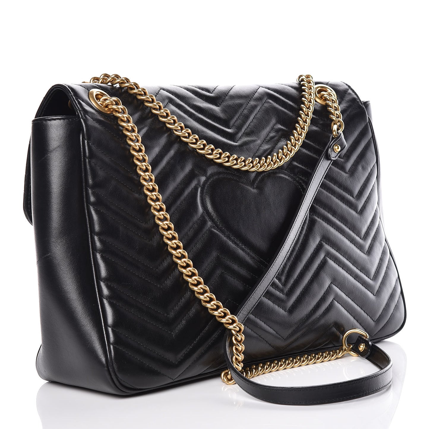 Calfskin Matelasse Large GG Marmont Shoulder Bag Black