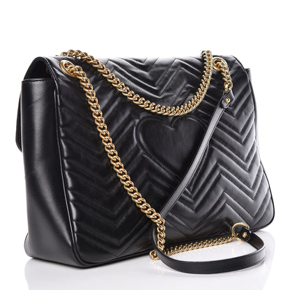 Gucci Calfskin Matelasse Large GG Marmont Shoulder Bag Black 3 of 11
