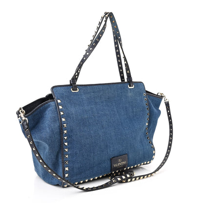 Valentino Garavani Denim Butterfly Embroidered Medium Rockstud Tote Light Denim Multicolor 3 of 9