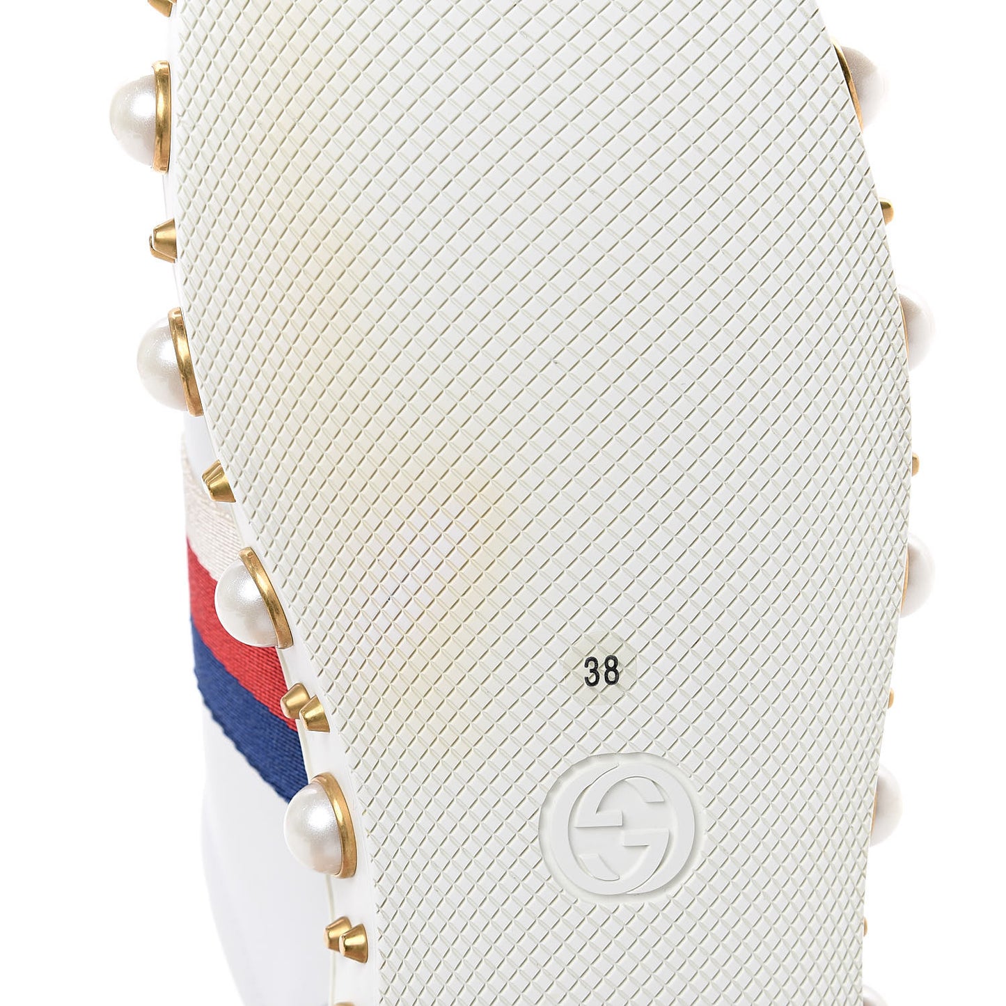 Calfskin Ayers Web Pearl Studded Womens Ace Sneakers 38 White