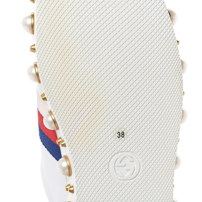 Gucci Calfskin Ayers Web Pearl Studded Womens Ace Sneakers 38 White 9 of 10
