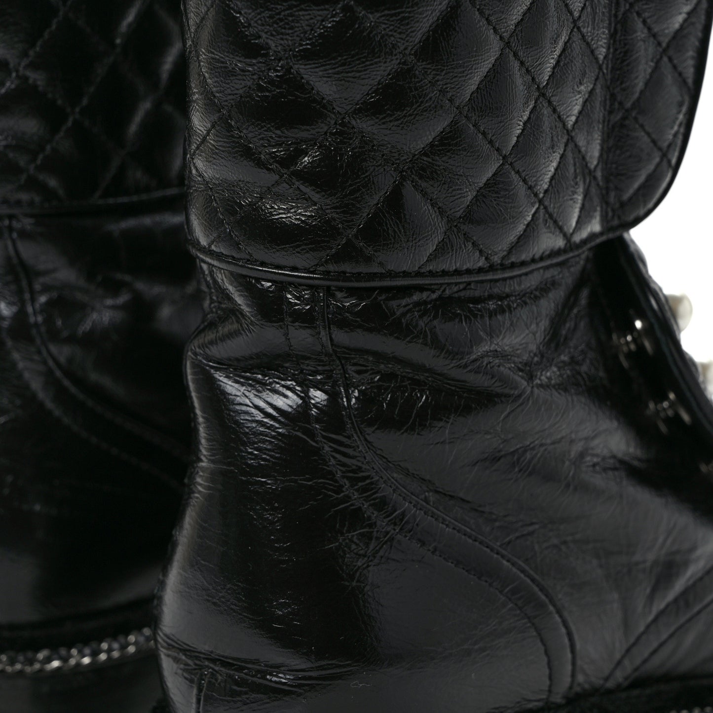 Crackled Calfskin Velvet Pearl Combat Ankle Boots 38 Black