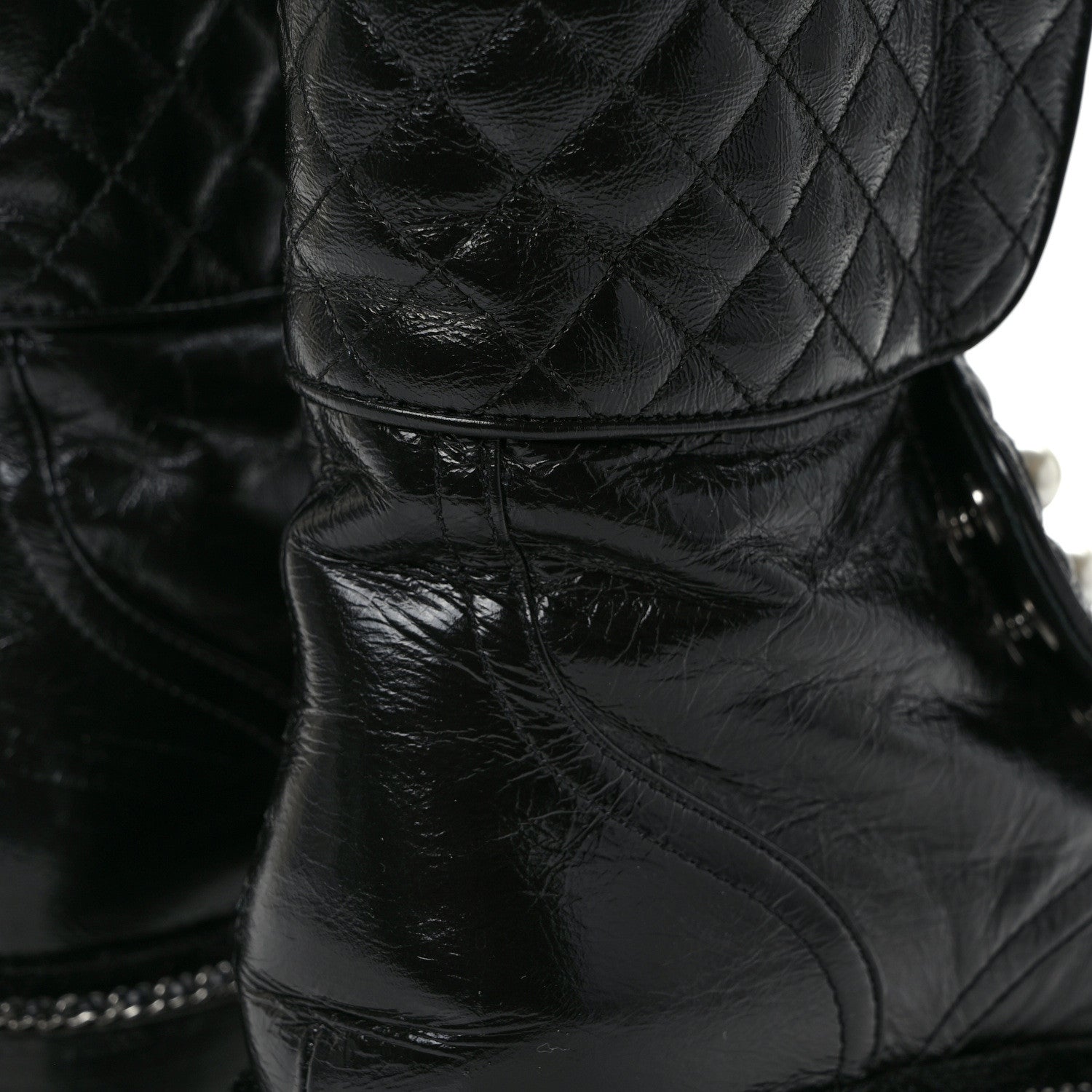 Chanel Crackled Calfskin Velvet Pearl Combat Ankle Boots 38 Black 9 of 9