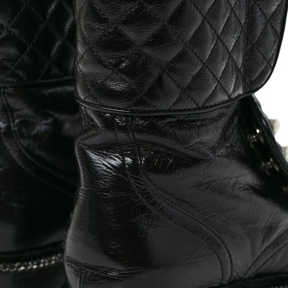 Chanel Crackled Calfskin Velvet Pearl Combat Ankle Boots 38 Black 9 of 9