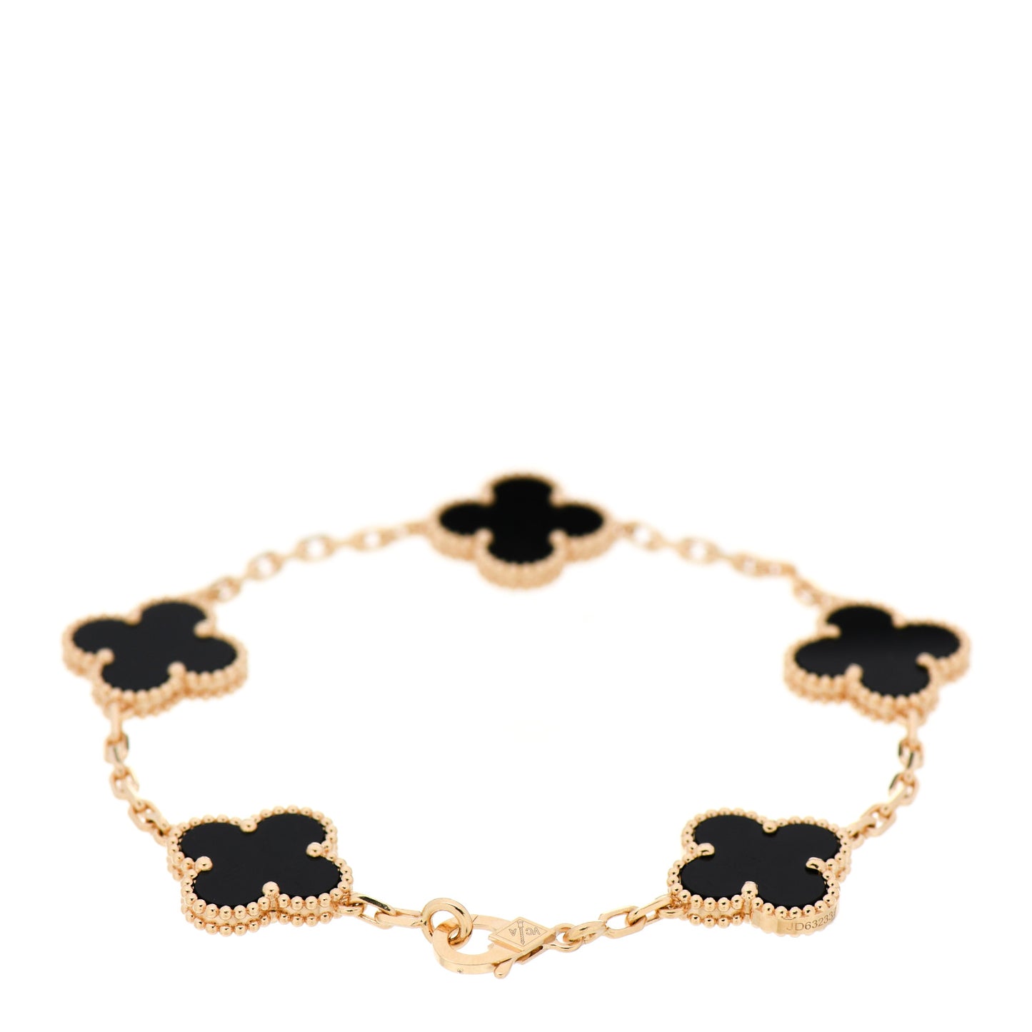 18K Yellow Gold Black Onyx 5 Motifs Vintage Alhambra Bracelet
