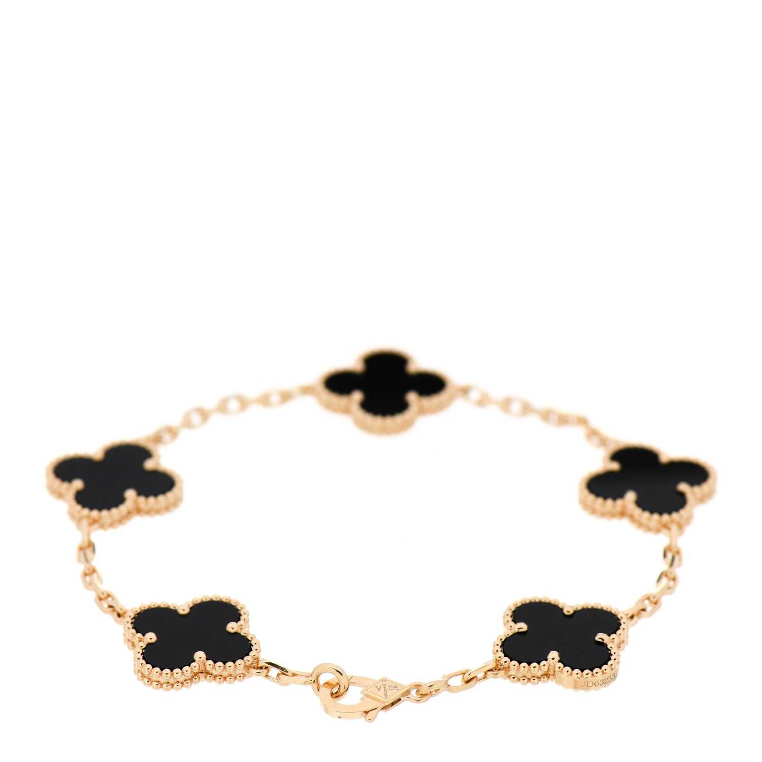 Van Cleef & Arpels 18K Yellow Gold Black Onyx 5 Motifs Vintage Alhambra Bracelet 2 of 6