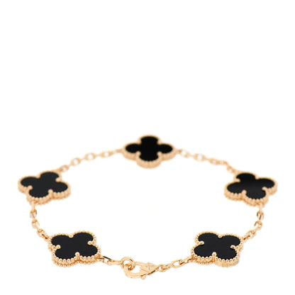 Van Cleef & Arpels 18K Yellow Gold Black Onyx 5 Motifs Vintage Alhambra Bracelet 2 of 6