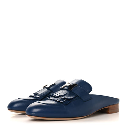 Hermes Goatskin Rivoli Mules 38.5 Bleu Maritime 4 of 10