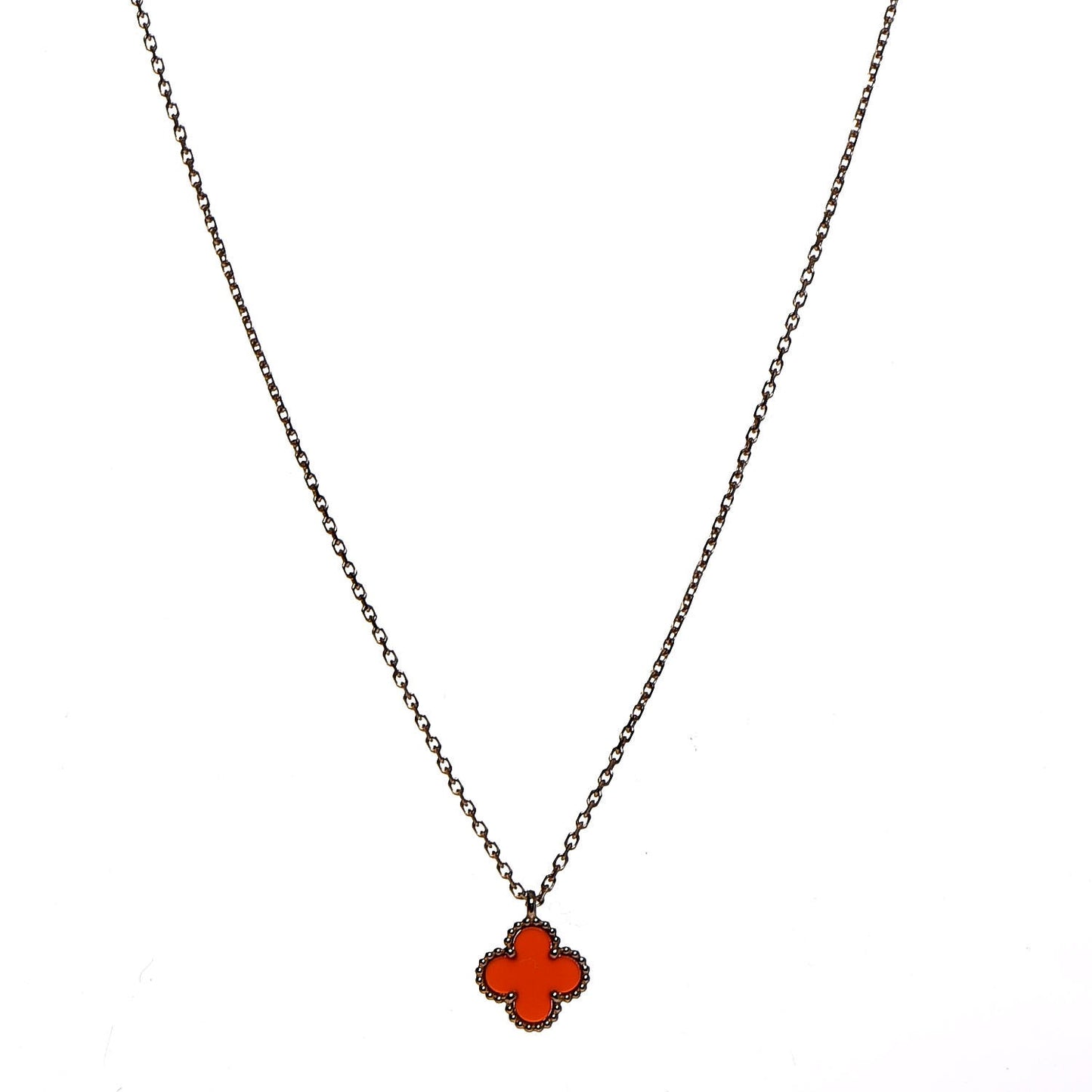 18K Rose Gold Carnelian Sweet Alhambra Pendant Necklace
