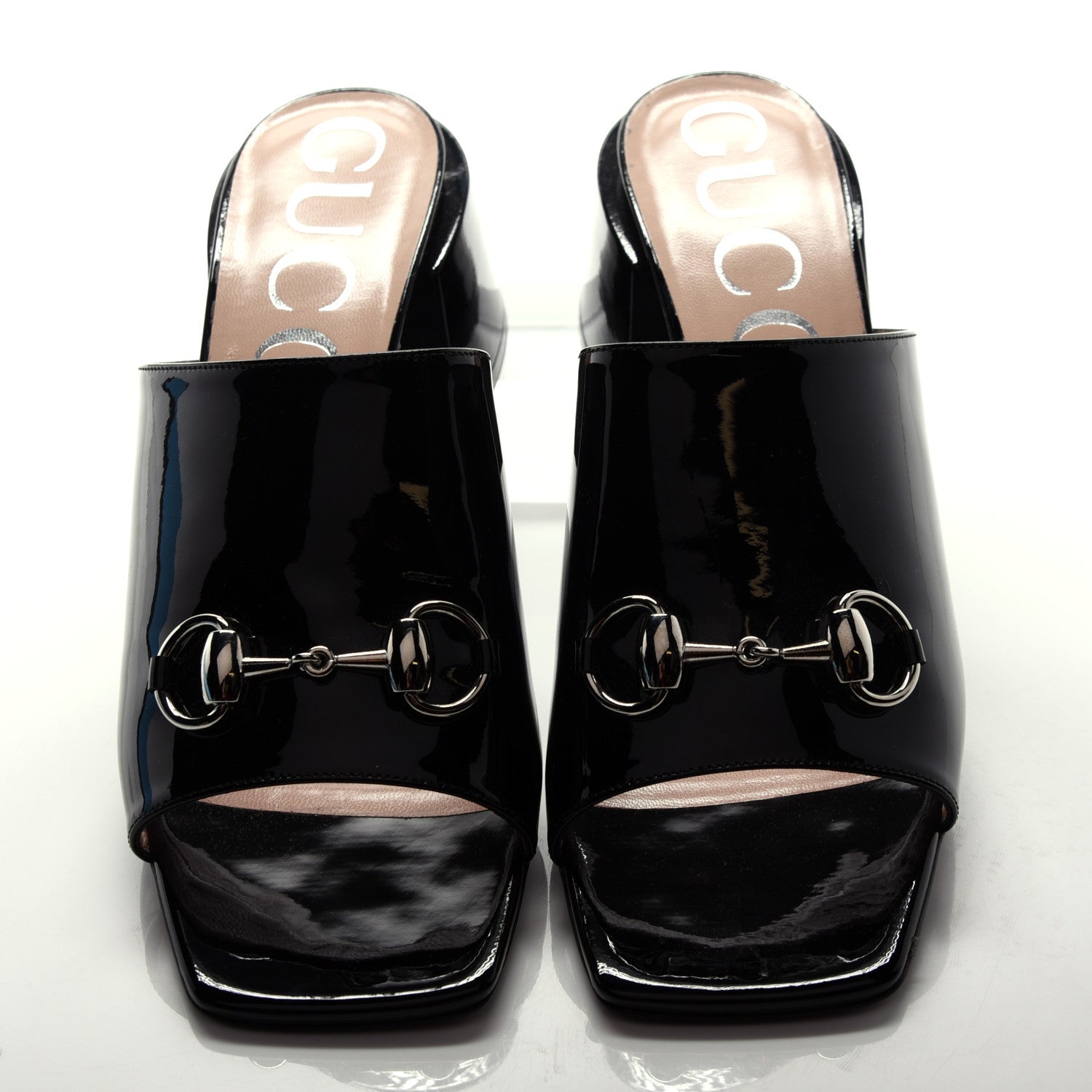Gucci Patent Lexi Horsebit Mid-Heel Slide Sandals 40 Black 8 of 11