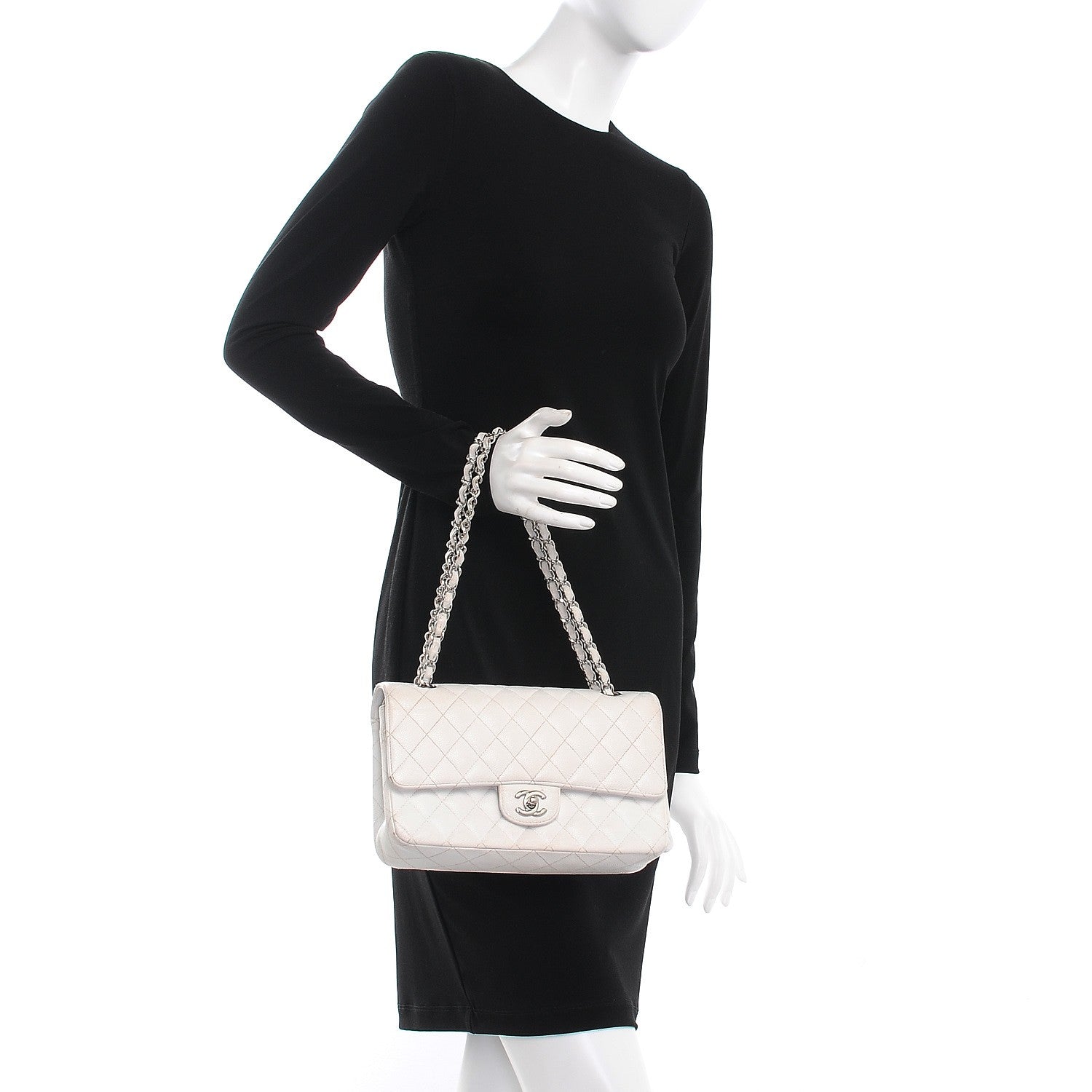 Chanel Caviar Quilted Medium Double Flap White 3 of 18
