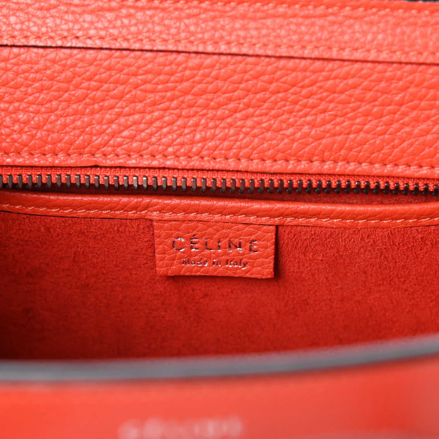 Celine Drummed Calfskin Nano Luggage Vermillion 7 of 10
