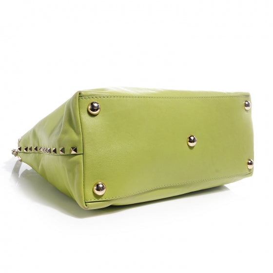 Leather Rockstud Dome Satchel Green