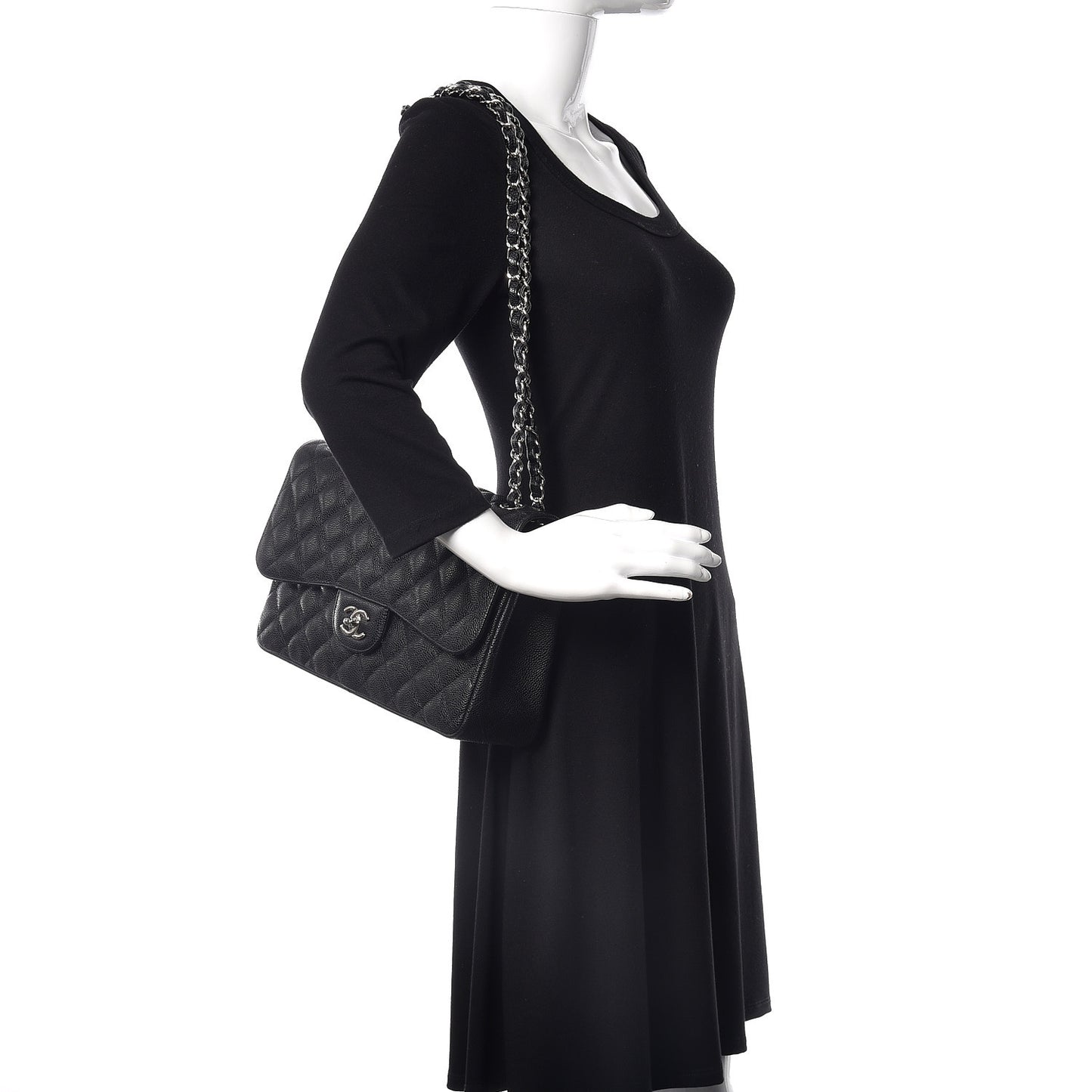 Caviar Quilted Jumbo Double Flap Black