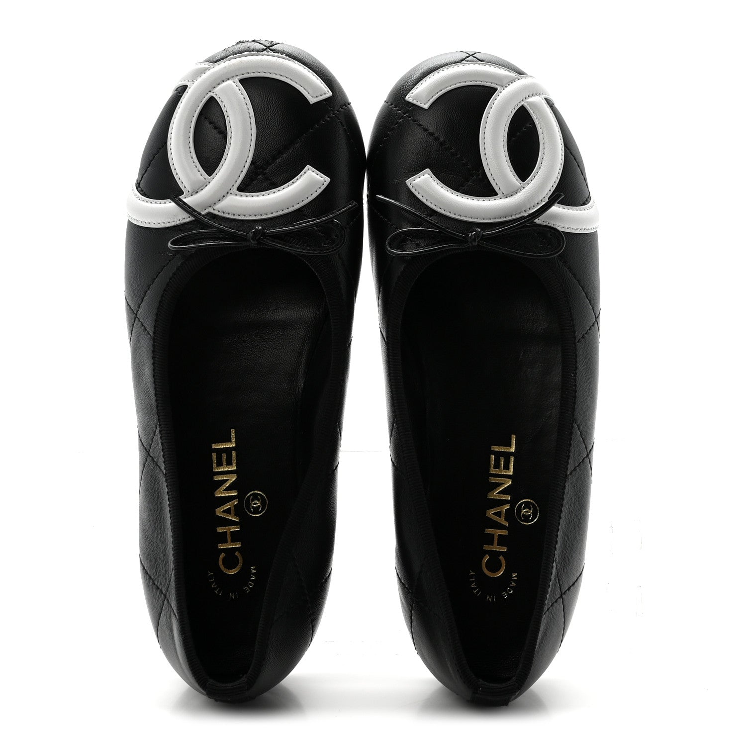 Chanel Lambskin Quilted CC Cambon Ballet Flats 38 Black White 2 of 9