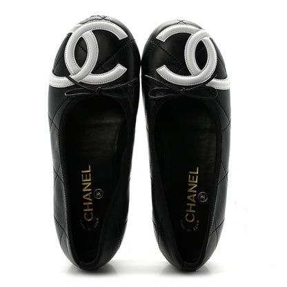 Chanel Lambskin Quilted CC Cambon Ballet Flats 38 Black White 2 of 9
