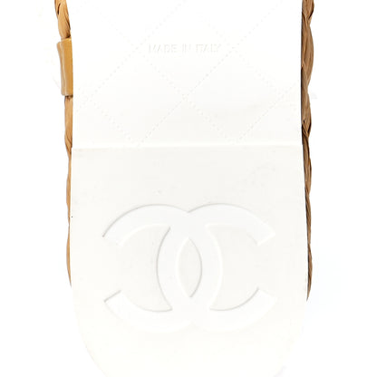 Chanel Terry Cloth Raffia CC Logo Thong Sandals 38 White 6 of 17