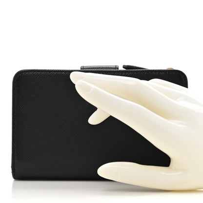 Prada Saffiano Metal Compact Wallet Black 2 of 9