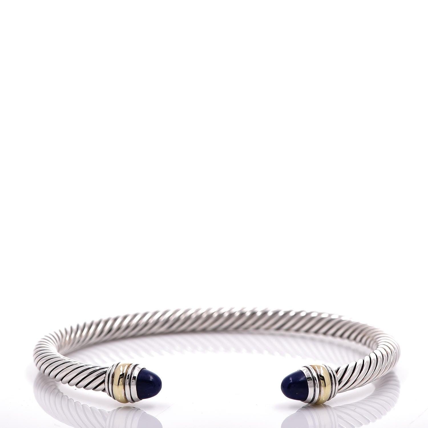 David Yurman Sterling Silver 14K Yellow Gold Lapis Lazuli 5mm Cable Classics Bracelet 1 of 5