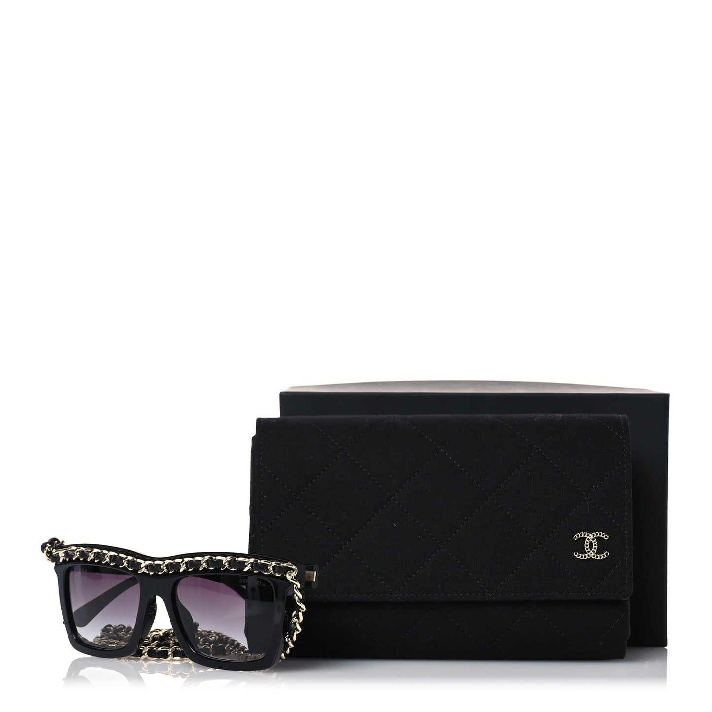Acetate Metal Calfskin Chain Rectangle Sunglasses 71627A Black