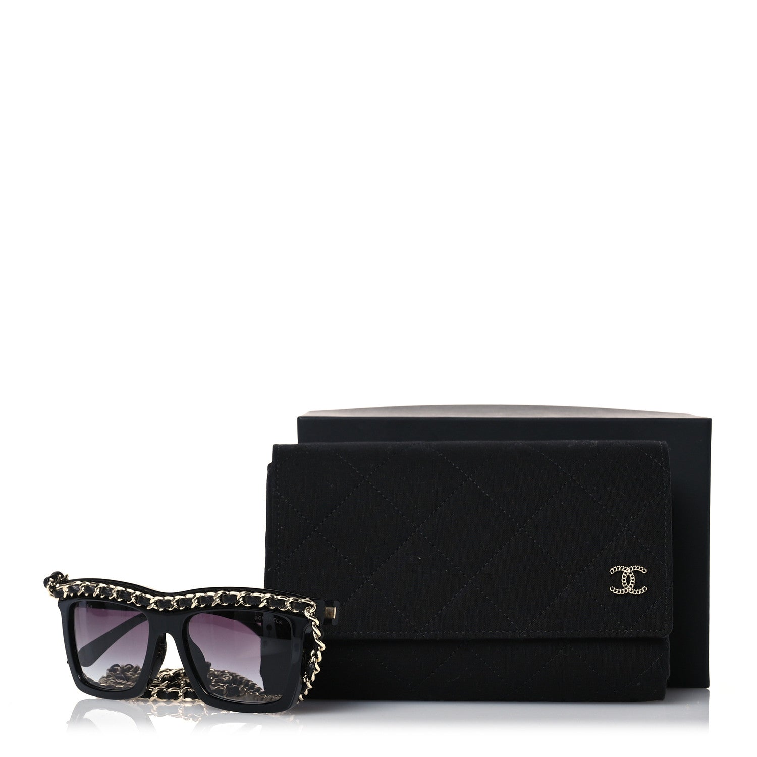 Chanel Acetate Metal Calfskin Chain Rectangle Sunglasses 71627A Black 8 of 8