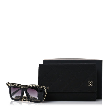 Chanel Acetate Metal Calfskin Chain Rectangle Sunglasses 71627A Black 8 of 8