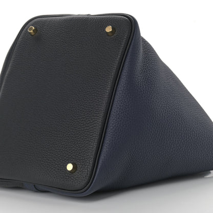 Hermes Taurillon Clemence Casaque Picotin Lock 22 MM Bleu Nuit Black Blue Frida 9 of 9