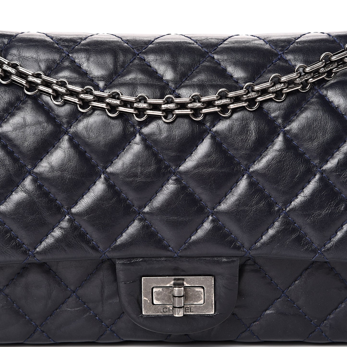 Aged Calfskin Quilted 2.55 Reissue 225 Flap Navy Blue